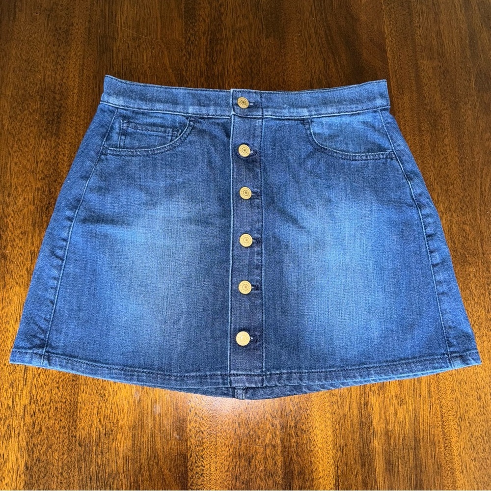 Express Nwt Jean Skirt Dark Wash Denim Button Front Short Mini Stretch Size 4
